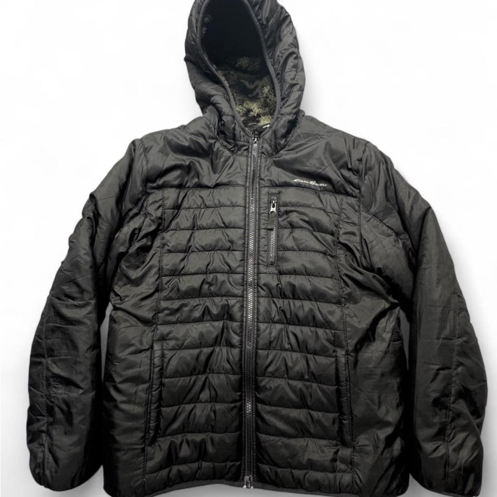 Eddie Bauer Men's Black Hooded Puffer Jacket small see pics no size tags lined